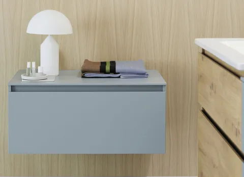 Solitäres Sideboard, Farbe Eisblau matt, der Kollektion Lin20 von burgbad.